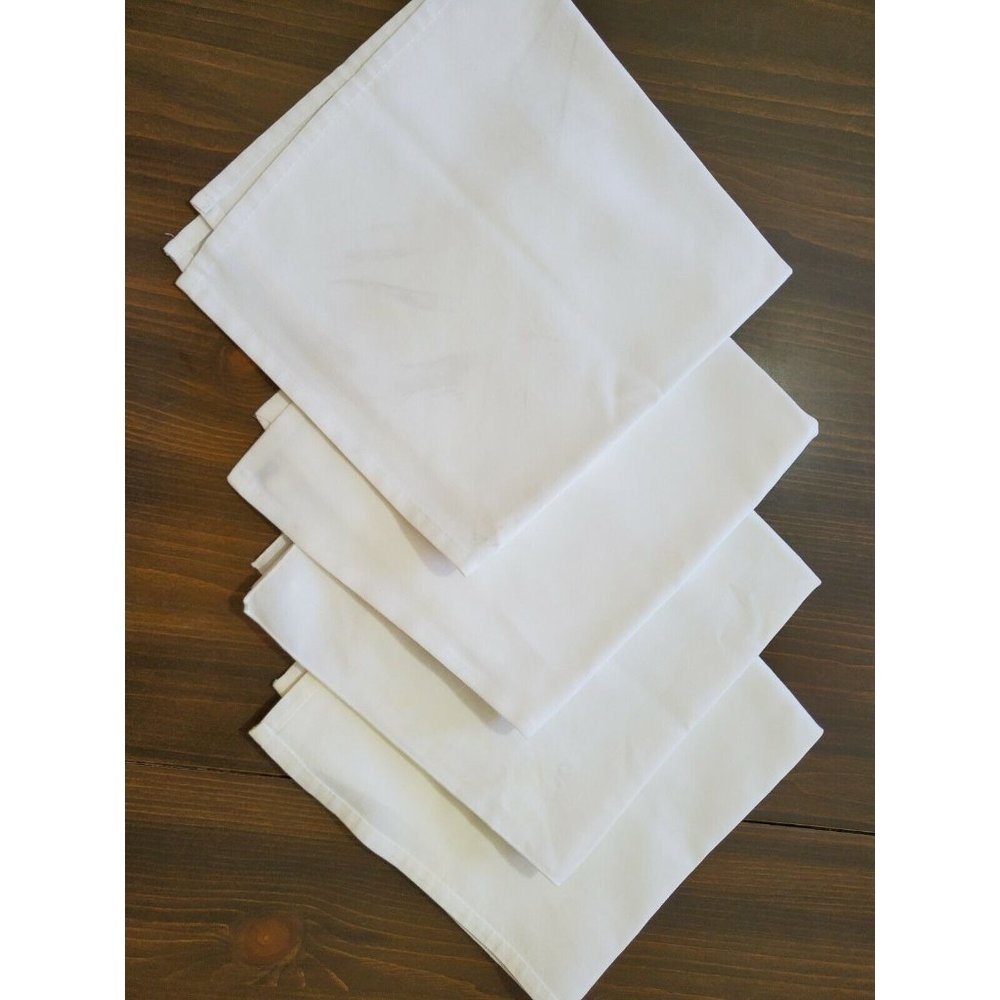 Cloth Napkins Set of 4 White 19.5" Square Hemmed Sturdy Cotton 1 mismatch Stains